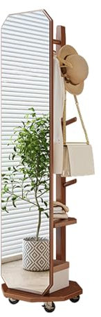 Générique Porte-Manteau sur Pied avec Miroir, Porte-Manteau en Bois Massif avec Miroir Pleine Longueur sur roulettes, Grand Miroir de Dressing pour Salon, Chambre à Coucher, miroirs sur Pied sur Pied