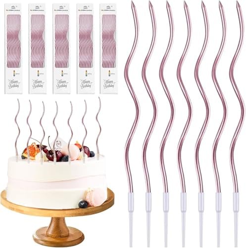 54 Stk Roségold Geburtstagskerzen, gebogen, für Kuchen & Party | Metallic Tortenkerzen mit Spiral-Design für Geburtstagstorte, Hochzeit & Deko. Tropffrei & langanhaltend