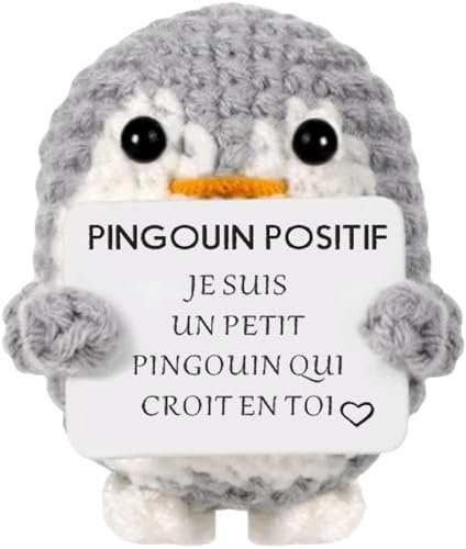 Regalo Original Mujer Hombre, Pingüino Positivo Divertido y Motivador, Peluche Cumpleaños, Navidad, Amigo Invisible, Decoración Oficina y Hogar, Idea Graciosa Pareja (Pingüino en Frances)