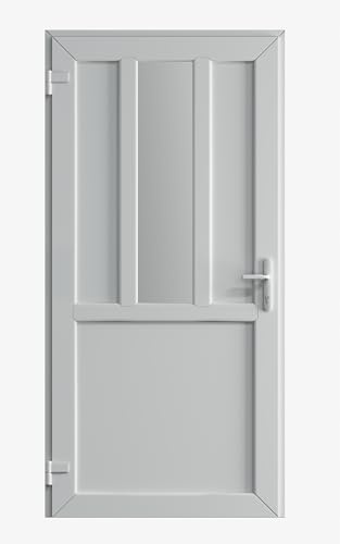 Außentür 100x205 cm DIN Links | Nebeneingangstür mit Kunststofffüllung und 5-Punkt-Verriegelung | Mehrzwecktür für Garage, Keller oder Werkstatt | Techniktür aus robustem PVC mit Milchglas | Weiß