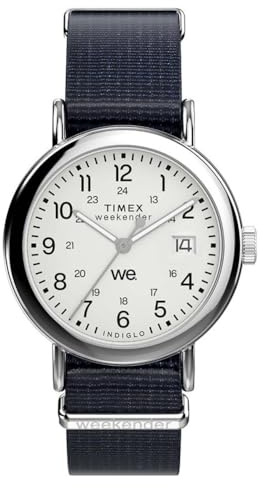Timex Unisex Weekender 37 mm Watch - Blue Fabric Strap with White Dial and Silver-Tone Case TW2Y09000