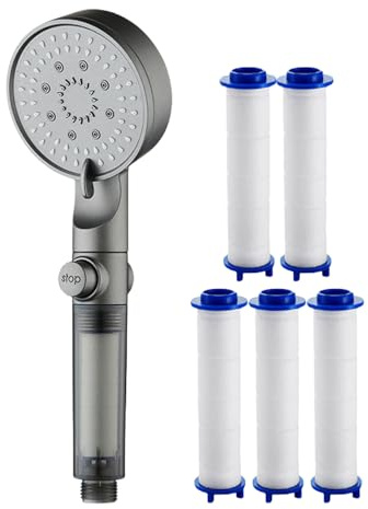 Cabezal De Ducha Con Mano Portátil, Teléfono de Ducha Filtrada 5 Modos Alta Presión, Boquilla de Ajustable para Baño Casa Autocaravana