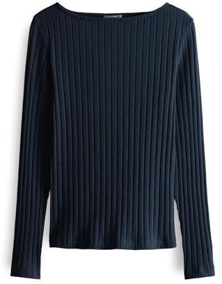 OPUS Damen Langarmshirt | SOVKE Slim Rippshirt aus Baumwoll Mix Coal Blue, 38