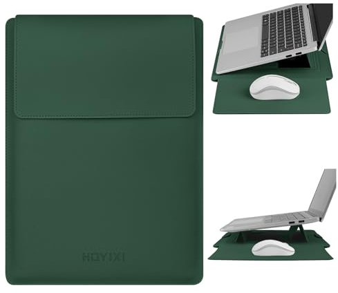 HoYiXi 15.6 Laptop Sleeve Case PU Leather with Stand Compatible with MacBook Pro 16/15.4'' MacBook Pro 15, Mac Air 15,16'' Laptop Bag for Dell, Acer, Asus,15-16'' laptop case,Dark green