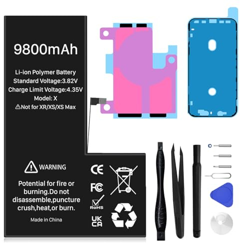 9800mAh Batterie pour iPhone X, Batterie Haute Capacité de Remplacement Compatible avec A1865/A1901/A1902 avec Kit de Réparation