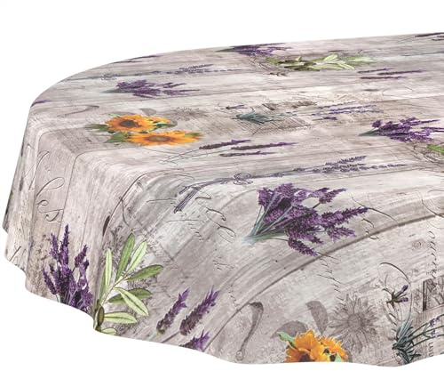Wachstuchtischdecke Tischdecke abwaschbar Wachstischdecke pflegeleicht wasserabweisend Lotuseffekt Gartentischdecke Provence Oval 220 x 140 cm Schnittkante
