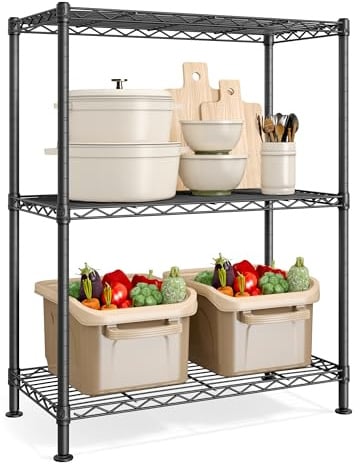 SONGMICS Regal, Metallregal, höhenverstellbare Ablagen, Aufbewahrungsregal, Standregal für Garage Schlafzimmer Wohnzimmer, 3 Ebenen, 30 x 60 x 77 cm, tintenschwarz LGR163BH01