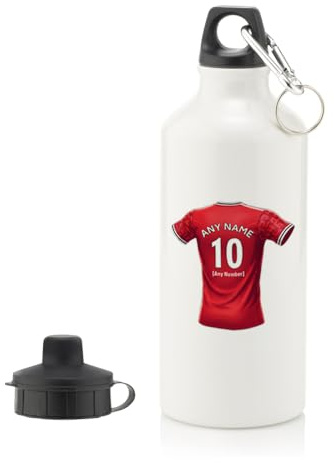 UNIGIFT Personalised Gift - United Fan 600 ml Water Bottle (Red Football Jersey Design) Custom Name Message - Manchester