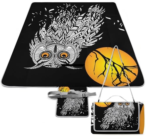 MHYRAC Picknick-Matte, schwarze Eule, quadratische Picknickdecke, Outdoor-Teppiche, 148 cm x 148 cm