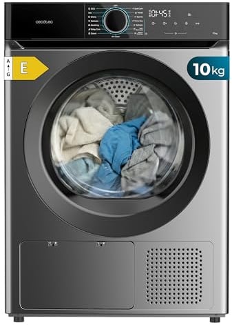 Cecotec Secadora Bomba de Calor 10Kg Bolero Dresscode Dry 10180 Steel. 700W, Clase E (Antigua A++), Bajo Consumo, 15 programas, 3 Niveles de Secado, SpaCare, Antiarrugas, Accesorio de Zapatos, Steel