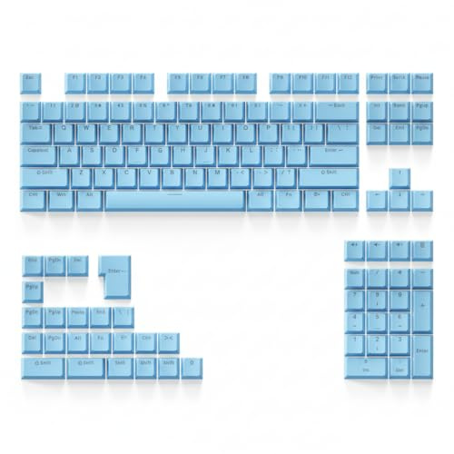 131 Keys PBT Keycaps Set, OEM Profile Double-Shot Injection Keycaps with Translucent Characters, PBT Backlit Keycap Set for 61/68/75/84/87/98/104 Layout Mechanical Keyboards (light blue)