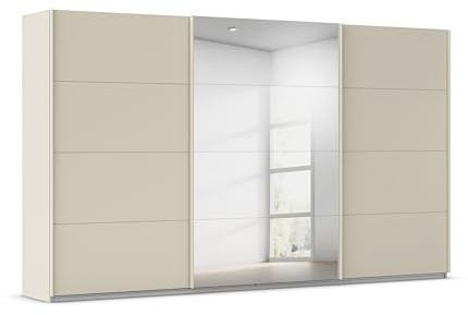 Rauch Möbel KULMBACH, Schwebetürenschrank, Farbe Beige, Breite 360 cm | Kleiderschrank mit Schwebetüren, Schiebetüren, 3-türig, mit Spiegel, Zubehör Classic, Schlafzimmer, Jugendzimmer, Garderobe