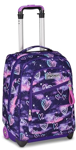 Seven Zaino Trolley, Scuola Elementare, Doppio Uso, Doppio Scomparto, Spallacci a Scomparsa, Bambina, Overheart, viola