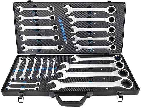 Set di Chiavi a Cricchetto con Chiavi a Bocca ad Anello, 22 Pezzi da 6 a 32 mm, Strumento in Valigetta