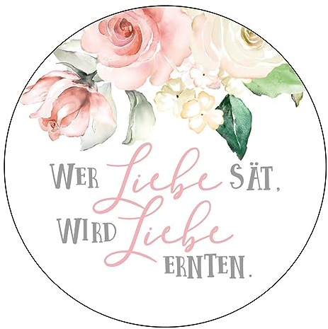 Schokoladenseite 48 x Aufkleber Blumensamen - Wer Liebe sät - 40 mm, Design Roses 185401, Sticker geeignet für Hochzeit Gastgeschenk Taufe Kommunion Geburtstag Feste Geschenke