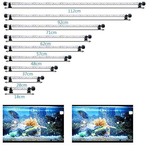 VARMHUS 18-112 cm LED Aquarium-Licht Unterwasserbeleuchtung Aufsetzleuchte Abdeckung Wasserdicht Lampe Stecker EU für Fisch Tank (1.8 * 112cm, Weiß & Blau)
