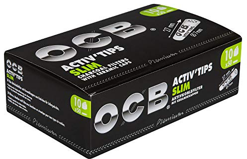 OCB Activ'Tips Slim Aktivkohlefilter mit Keramikkappen 1er pack 500 filtertips, Schwarz