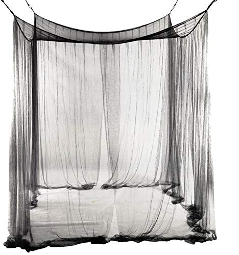 JYCRA Moskitonetz für Doppelbett, rechteckig, einfarbig, Betthimmel, Betthimmel mit 4 Öffnungen, einfache Installation, Polyester, Schwarz , 190cm x 210cm x 240cm