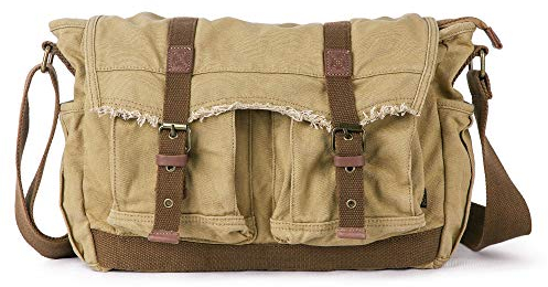 Gootium Canvas Messenger Bag - Vintage Umhängetasche Ausgefranster Stil Boho Geldbörse, Khaki, Einheitsgröße