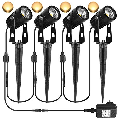 SanGlory 4PCS Iluminación de Jardín, 4 x 3W Lámpara de Luces LED Jardín, 1440LM, Blanco Cálido 3000K, LED Lámpara de Césped con Espica, Impermeable Foco de Exterior para Camino Patio Terraza