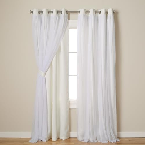 TOWN & COUNTRY LUXE Exclusive Home Catarina Layered Solid Room Darkening Blackout and Sheer Grommet Top Curtain Panel Pair, 52x108, Vanilla