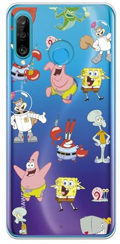 Custodia compatibile Huawei P30 Lite - Design SpongeBob Design divertente con Patricio Calamaro Granchio Sabbia - Cover Silicone TPU Flessibile Trasparente