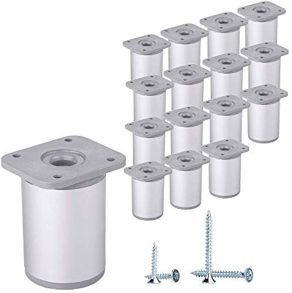 Lot de 16 pieds de meubles ronds réglables en hauteur, matériaux : plastique, aluminium, vis incluses (16, 6 cm de hauteur)