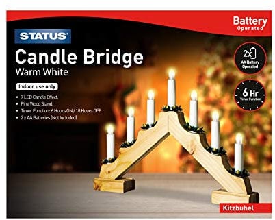Status Kitzbuhel Candle Bridge | 7 Warm White Festive LED Candle Lights | Indoor Christmas Lights with Timer | Battery Operated | Pine | KITZBUHEL7BWW6