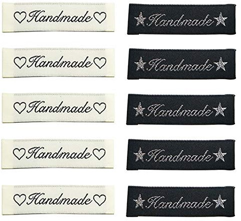Zasiene Handmade Textiletiketten 100 Stück Handmade Label zum Annähen Stoffetiketten Kleideretiketten Stofflabel - Etiketten zum Einnähen Handmade DIY Dekor Nähzubehör