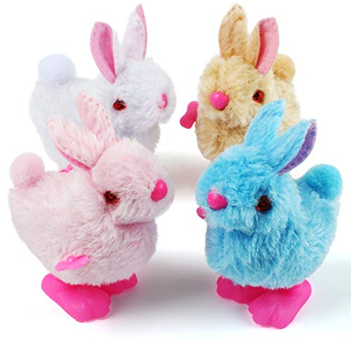 LIHAO 4 Stück Osterhase Aufziehspielzeug Wind up Spielzeug Aufziehfigur Plüsch Kaninchen Hase Ostergeschenk für Kinder Mädchen und Jungen