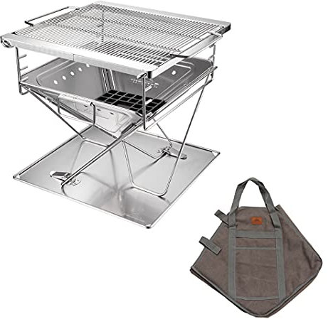 CAMPINGMOON 3-in-1 tragbarer Holzgrill und Feuerstelle aus Edelstahl, 40,6 x 45,7 cm, mit Tragetasche MT-045