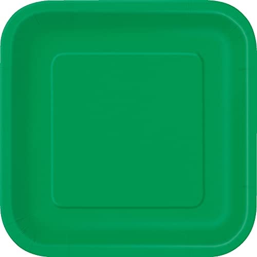 Unique 31860EU Quadratische Umweltfreundliche Pappteller-18 cm-Smaragdgrün Farbe-Packung mit 16 Stück, Emerald Green, Pack of 16