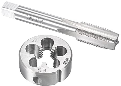 sourcing map Terraja y Machos de Roscar, Juego de Terrajas Redondos de Roscar Métricas M16 x 2mm de Aleación de Acero y Macho de HSS Máquina