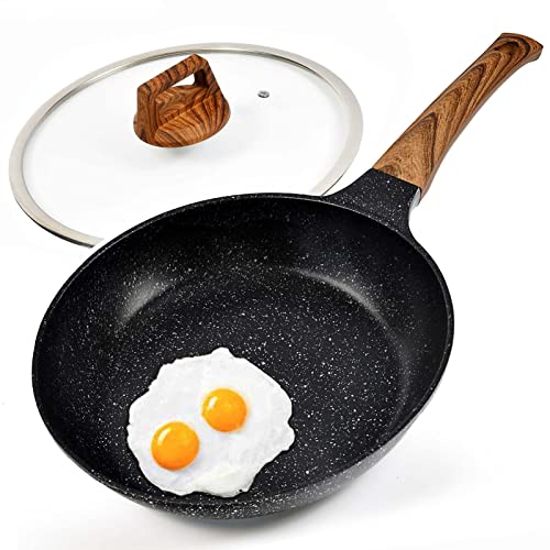 Antihaft-Bratpfanne mit Deckel, PFOA-freie Granit-Steinbeschichtung, Kochpfanne, 29.2 cm große Woks-Pfannen zum Kochen, Geschenk, Elektroherd, Induktionsplatte (11.5 + Deckel)