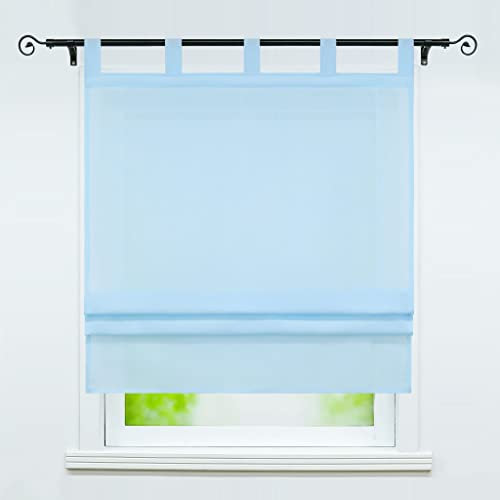 Delien Raffrollo mit Schlaufen Halbtransparente Vorhang Unifarbige Raffgardine Schlaufenrollo »Macaroon« Bändchenrollo Küche Kurzschals Fenster Gardine 1 St. BxH 100x140cm,Hellblau