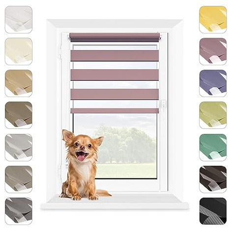 Mardom Rollos für Fenster Ohne Bohren Heidekraut, 62.5x140 cm | Duo Rollo Tag und Nacht, Doppelrollo Klemmfix Ohne Bohren, Fensterrollo Innen mit Click-System, Sichtschutz, Jalousien