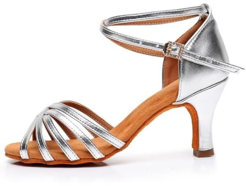 Latein Tanzschuhe für Damen Schwarz Professionelle Tanzschuhe Ballsaal Party Salsa Tanzübung Performance Schuhe Silber 7 cm EU 40