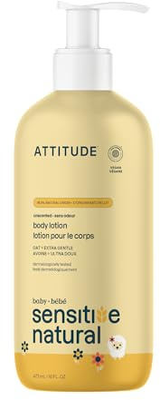 ATTITUDE Body Lotion for Baby, EWG Verified, Plant and Mineral-Based Ingredients, Vegan Personal Care Products, Sensitive Skin, Unscented, 16 Fl Oz