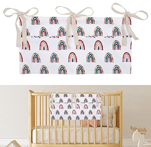 Baby-Kinderbett-Organizer Bett-Aufbewahrungstasche 2 Taschen zum Aufhängen Windeln Kinderzimmer Organizer für Windeln Spielzeug Kleidung Regenbogen
