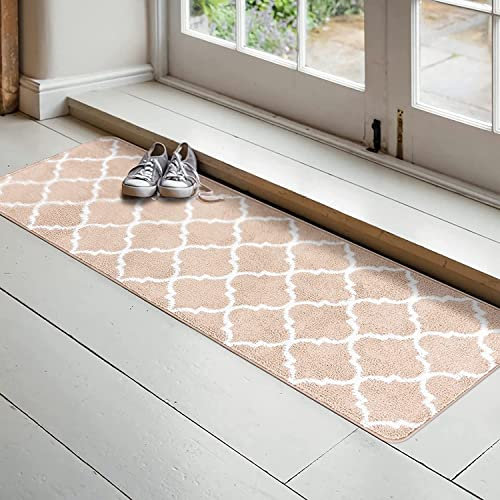 Carvapet Washable Door Mat Indoor Dirt Trapper Front Doormats Moroccan Trellis Entrance Rug Runner Carpet Floor Mat(50x160cm,Beige)