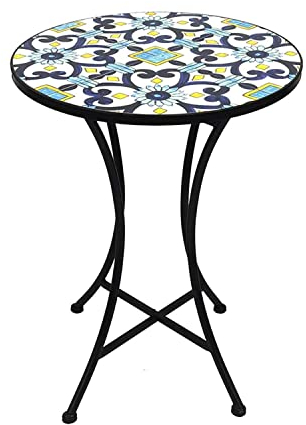 INDA-Exclusiv Schöner mediteraner Mosaik Tisch Stern Design Mosaiktisch Gartentisch Gartenmöbel Bistrotisch 60 x 70cm