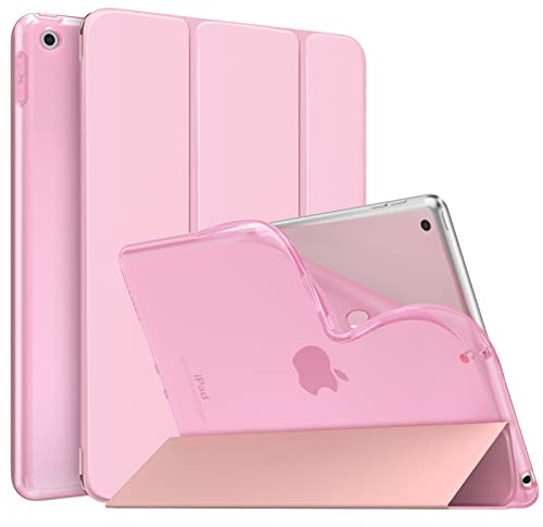 MoKo Hülle Kompatibel mit Neu iPad 9./8./7. Generation (2021/2020/2019), iPad 10,2 Zoll Hülle mit Ständer, TPU Transluzent Matt Rückseite Cover mit Auto Schlaf/Aufwach Funktion, Blumen Rosa