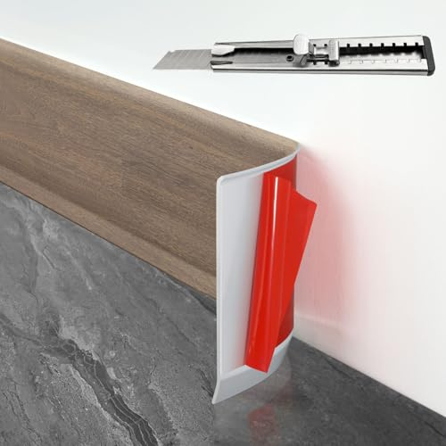 FCSOTSPS Garniture de plinthe flexible – 10,2 cm x 6 m en caoutchouc, base murale en vinyle, plinthe autocollante en vinyle moulure et garniture (grain de bois marron)