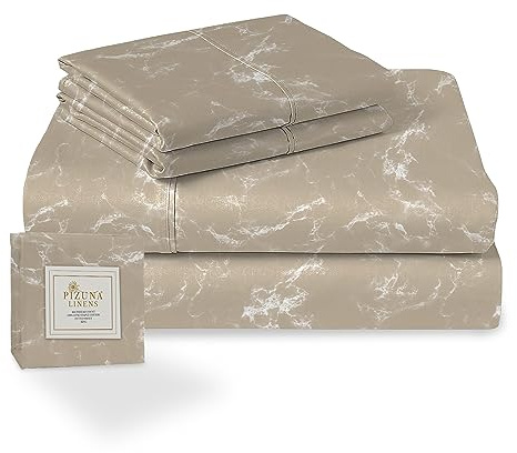 Pizuna Cotton Marble Taupe Printed King Size Bed Sheet Set 400 Thread Count | 100% Long Staple Cotton Bedding Sateen Sheets Includes 1 Fitted Sheet 2 Pillowcase