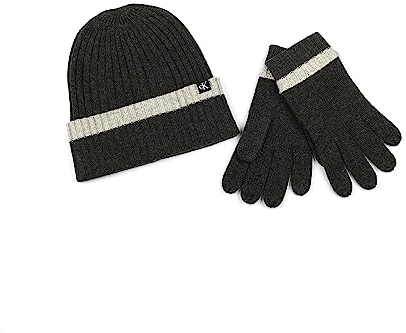 Calvin Klein Herren Bold Tipping Rib Cuff Mütze und Handschuh Set, Gunmetal Heather/History Heather, Einheitsgröße
