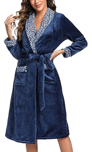 Marvmys Vestaglia Donna Invernale Pile Caldo Elegante Vestaglie Accappatoio Morbidissimo con Cintura e Tasca Stile D L