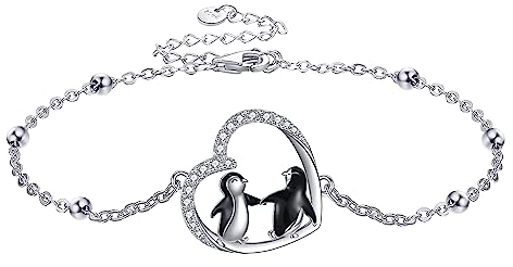 URONE Pinguin-Armband aus Sterlingsilber Pinguin-Herz-Tier-Anhänger Pinguin-Schmuck Geschenke für Frauen und Mädchen