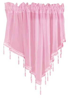 Wambere 2 Stück Dreieckiger Kurzer Vorhang Fenstervorhänge Gardine Spitze Scheibengardinen Kurzgardine Volant-Vorhang Dekor für Bauernküche, Esszimmer Hauptdekoration,Hell-Pink
