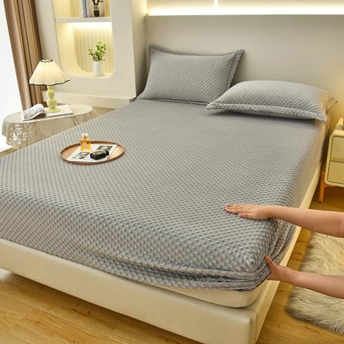 JIALIANG Premium warme Spannbettlaken 90x200cm+30cmhellgraukuschel bettlaken Fleece matratzenbezug, einfarbig, warm, kuschelig, superweich aus Baumwollsamt mit Kristallsamt