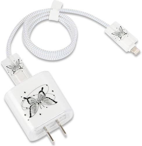 Yivenbarity Cute Cable Protector for iPhone Charger with Butterfly Pattern,Clear Soft Aesthetic Charging Cord Protector Data Cable Saver for Women Girls Compatible with iPad 18W/20W Charger Cover